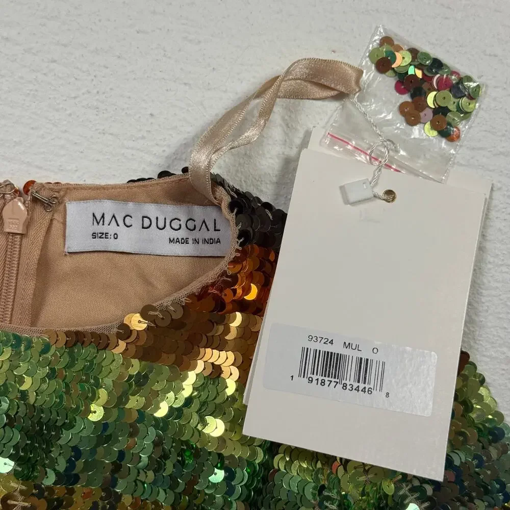 Mac Duggal Rainbow Sequin Long Sleeve Mini Dress, Size 0 - Picture 5 of 10